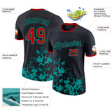 Custom Black Red-Aqua Brush Stroke Splatter Performance T-Shirt