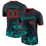 Custom Black Red-Aqua Brush Stroke Splatter Performance T-Shirt
