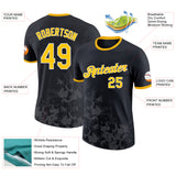 Custom Black Yellow Steel Gray-White Brush Stroke Splatter Performance T-Shirt