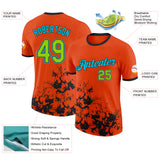 Custom Orange Neon Green Black-Lakes Blue Brush Stroke Splatter Performance T-Shirt