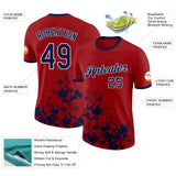 Custom Red Navy-White Brush Stroke Splatter Performance T-Shirt