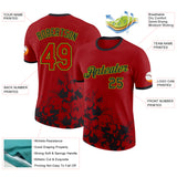 Custom Red Black-Neon Green Brush Stroke Splatter Performance T-Shirt