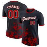 Custom Black Red-White Brush Stroke Splatter Performance T-Shirt