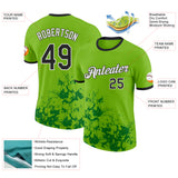 Custom Neon Green Black Grass Green-White Brush Stroke Splatter Performance T-Shirt