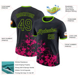 Custom Black Hot Pink-Neon Green Brush Stroke Splatter Performance T-Shirt