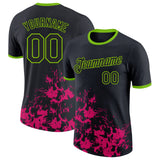 Custom Black Hot Pink-Neon Green Brush Stroke Splatter Performance T-Shirt
