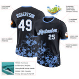 Custom Black White-Light Blue Brush Stroke Splatter Performance T-Shirt
