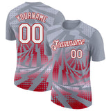 Custom Gray White-Red Lightning Gradient Dot Performance T-Shirt