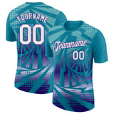 Custom Teal White-Purple Lightning Gradient Dot Performance T-Shirt