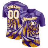 Custom Purple White-Gold Lightning Gradient Dot Performance T-Shirt