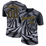 Custom Black Gray-Old Gold Lightning Gradient Dot Performance T-Shirt