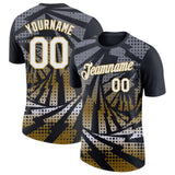 Custom Black White-Old Gold Lightning Gradient Dot Performance T-Shirt