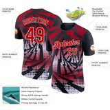 Custom Black Red-White Lightning Gradient Dot Performance T-Shirt