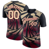 Custom Black Cream-Maroon Lightning Gradient Dot Performance T-Shirt