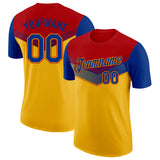 Custom Red Royal-Gold Geometric V-Lines Color Block Performance T-Shirt