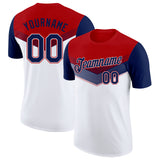 Custom Red Navy-White Geometric V-Lines Color Block Performance T-Shirt