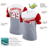 Custom White Gray-Red Geometric V-Lines Color Block Performance T-Shirt