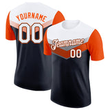 Custom White Black-Orange Geometric V-Lines Color Block Performance T-Shirt