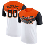 Custom Orange Black-White Geometric V-Lines Color Block Performance T-Shirt