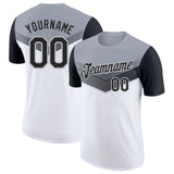 Custom Gray Black-White Geometric V-Lines Color Block Performance T-Shirt