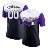 Custom White Black-Purple Geometric V-Lines Color Block Performance T-Shirt
