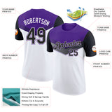Custom Purple Black-White Geometric V-Lines Color Block Performance T-Shirt
