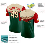 Custom Cream Green-Red Geometric V-Lines Color Block Performance T-Shirt