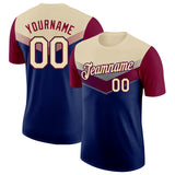 Custom Cream Navy-Maroon Geometric V-Lines Color Block Performance T-Shirt