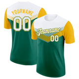 Custom White Kelly Green-Gold Geometric V-Lines Color Block Performance T-Shirt
