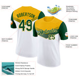 Custom Gold Green-White Geometric V-Lines Color Block Performance T-Shirt
