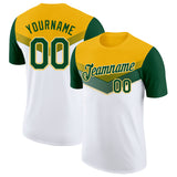 Custom Gold Green-White Geometric V-Lines Color Block Performance T-Shirt