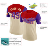 Custom Red Purple-Cream Geometric V-Lines Color Block Performance T-Shirt