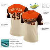 Custom Orange Brown-Cream Geometric V-Lines Color Block Performance T-Shirt