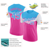 Custom Sky Blue Pink-White Geometric V-Lines Color Block Performance T-Shirt