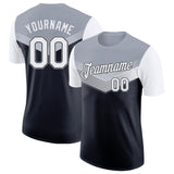 Custom Gray White-Black Geometric V-Lines Color Block Performance T-Shirt