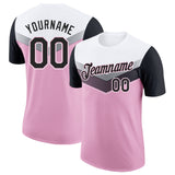 Custom White Black-Light Pink Geometric V-Lines Color Block Performance T-Shirt