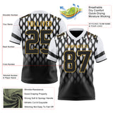 Custom Black White-Old Gold Authentic Geometric Pixel Grid Fade Football Jersey