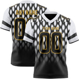 Custom Black White-Old Gold Authentic Geometric Pixel Grid Fade Football Jersey