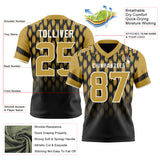 Custom Black Old Gold-White Authentic Geometric Pixel Grid Fade Football Jersey