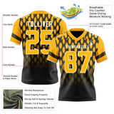 Custom Black Gold-White Authentic Geometric Pixel Grid Fade Football Jersey