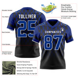 Custom Black Royal-White Authentic Geometric Pixel Grid Fade Football Jersey