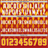 Custom Red Gold-White Authentic Geometric Pixel Grid Fade Football Jersey