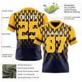 Custom Navy Gold-White Authentic Geometric Pixel Grid Fade Football Jersey