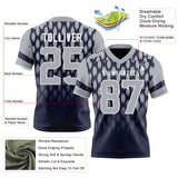 Custom Navy Gray-White Authentic Geometric Pixel Grid Fade Football Jersey