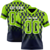 Custom Navy Neon Green-White Authentic Geometric Pixel Grid Fade Football Jersey