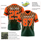 Custom Green Orange-White Authentic Geometric Pixel Grid Fade Football Jersey