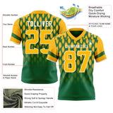 Custom Kelly Green Gold-White Authentic Geometric Pixel Grid Fade Football Jersey