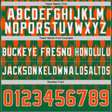 Custom Kelly Green Orange-White Authentic Geometric Pixel Grid Fade Football Jersey