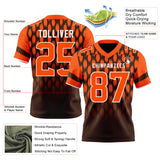 Custom Brown Orange-White Authentic Geometric Pixel Grid Fade Football Jersey