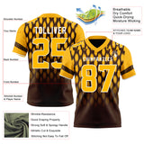 Custom Brown Gold-White Authentic Geometric Pixel Grid Fade Football Jersey